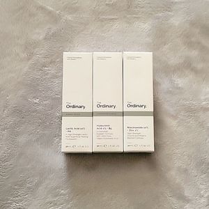 The Ordinary's Lactic Acid 10%+HA, Niacinamide 10%+Zinc, & Hyaluronic Acid 2%+B5